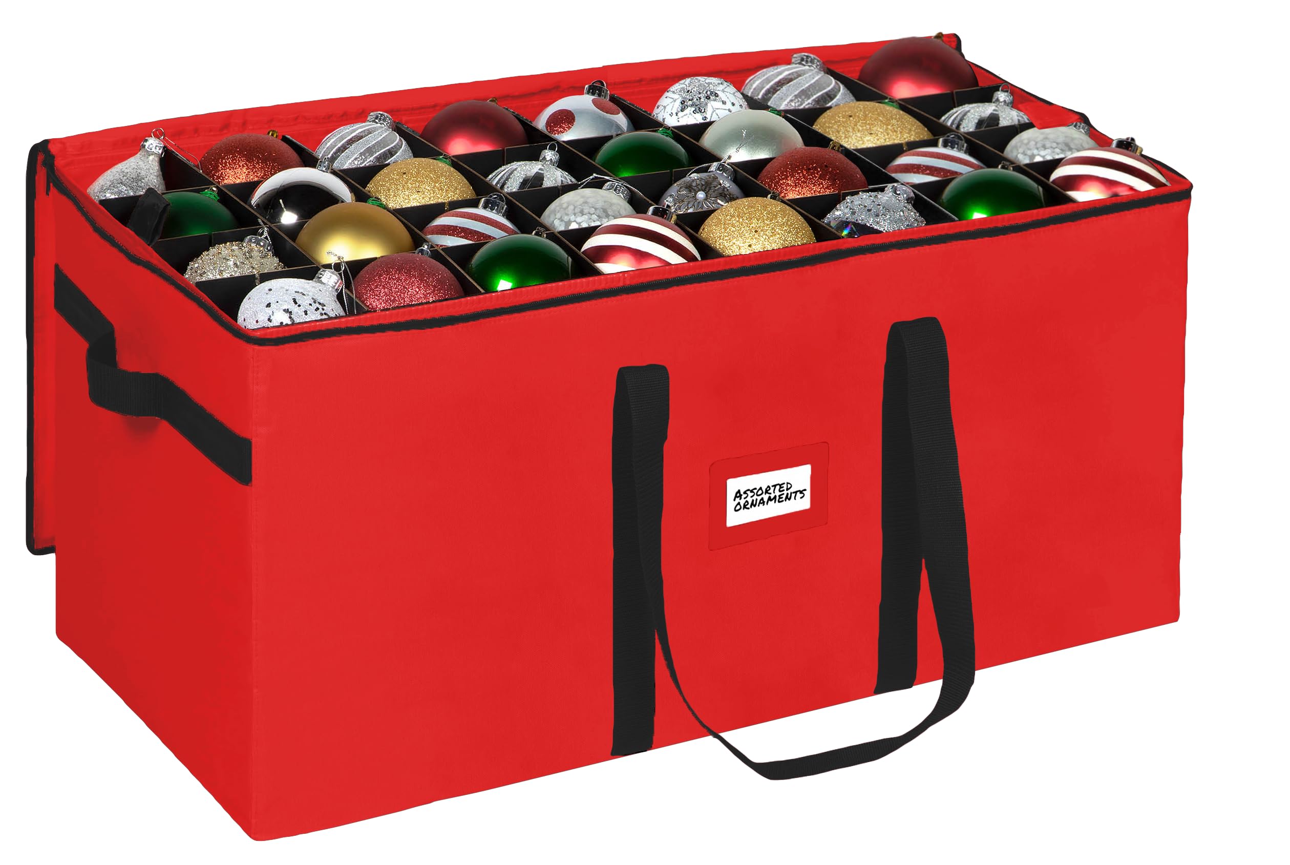 Christmas Ornament Storage Container,Box Stores Up to 128-3 inch ornaments, Adjustable Dividers, Large Organizer Bin to Protect and Store Holiday Décor - Black